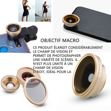 Objectif macro 3 en 1 0,6x grand angle 15x macro professionnel verre optique 4K haute définition universel pour téléphones mobiles